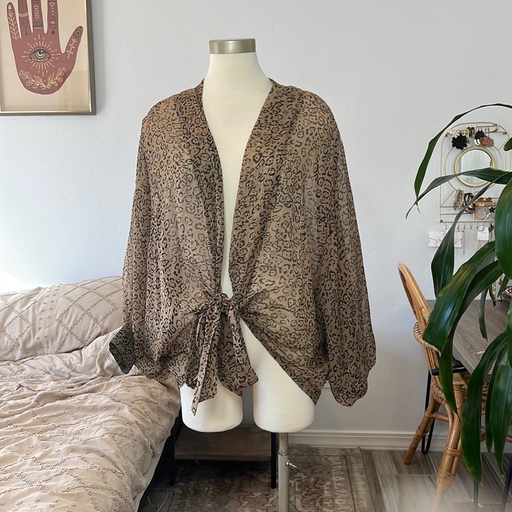 Leopard print, sheer, cover up metallic gold, puffy, dolman style sleeve